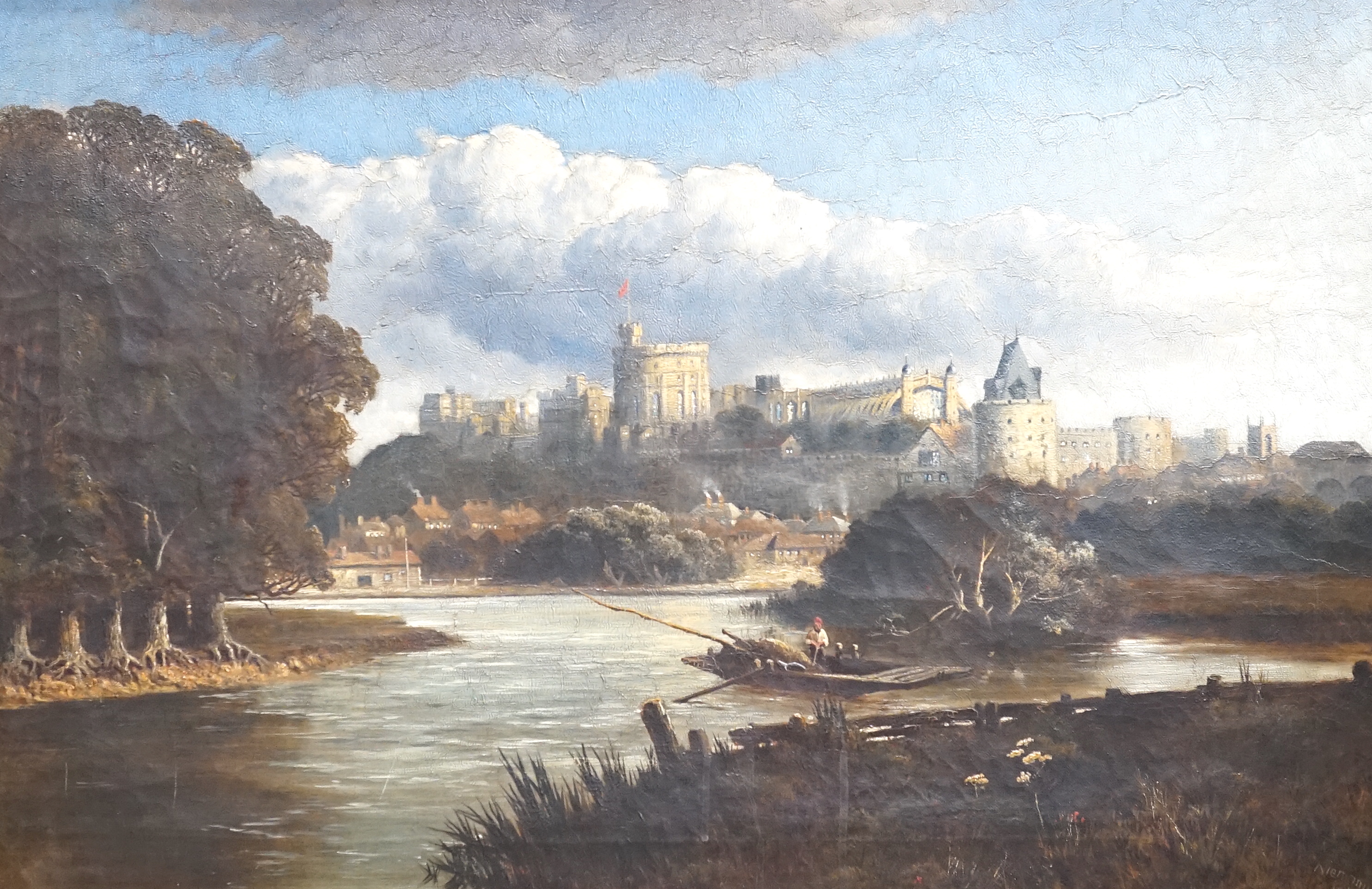 Edmund John Niemann (fl.1863-1887), oil on canvas, Windsor Castle from the Thames, signed and dated 1879, 59 x 90cm